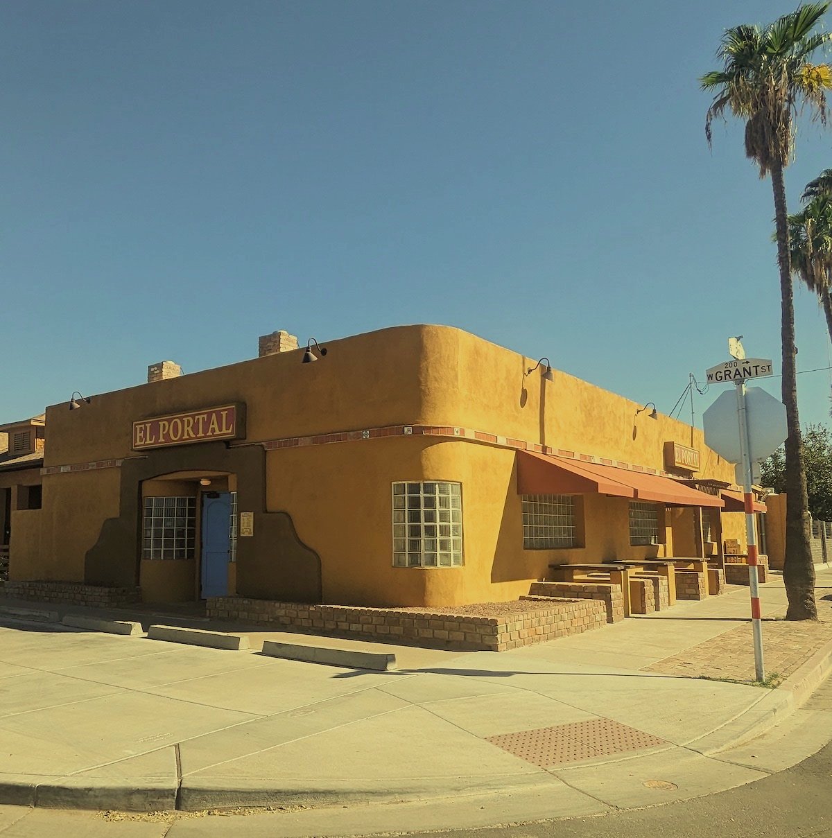 Street view of El Portal Mexican Restaurant, a historically designated building in Downtown Phoenix built after World War II.
